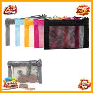 Clear Mesh Mini Zipper Pouches, 5-Piece Set, Travel Organizer, Keychain